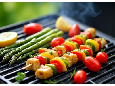 Leichte Frühlings-BBQ-Menüs mit frischen Kräutern und Spargel auf dem Grill