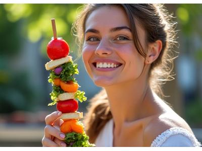 Lea Fischer auf Instagram, wie sie farbenfrohe vegane Grillspiesse zubereitet