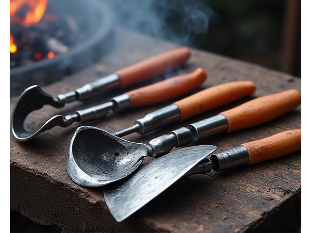 Robuste amerikanische BBQ-Tools, wie lange Grillzangen und Fleischkrallen