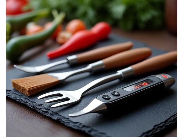 Fortgeschrittenen-Grillzubehör-Set: Fleischgabel, Marinadenpinsel, Kerntemperatur-Thermometer