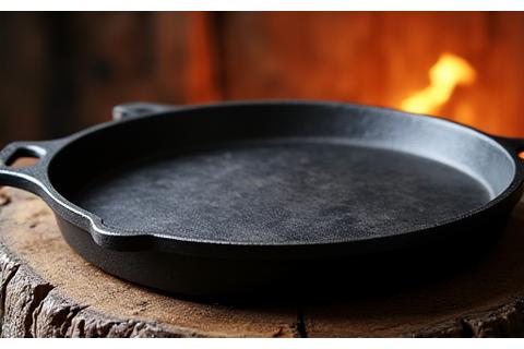 Schwere Gusseisen-Grillplatte auf einem Holztisch