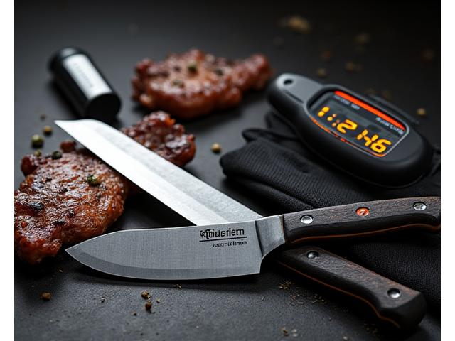 Profi-Grillzubehör-Set: Scharfer Tranchiermesser, hochwertige Grillhandschuhe, digitale Waage