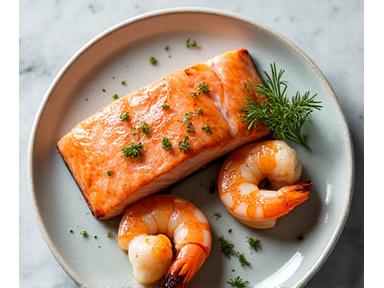 Grillierter Lachs und Garnelen