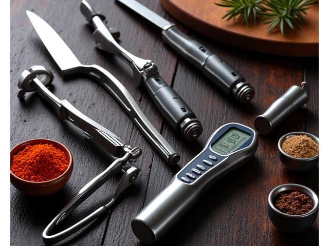 Exklusives Grillzubehör wie hochwertige Grillbesteck-Sets und Thermometer