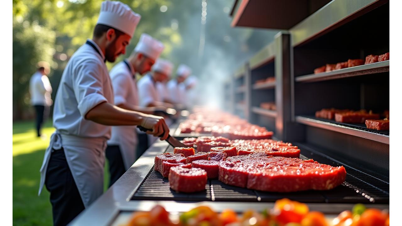 Professionelle Küche eines Restaurants mit grossen BBQ-Geräten und Catering-Ausrüstung