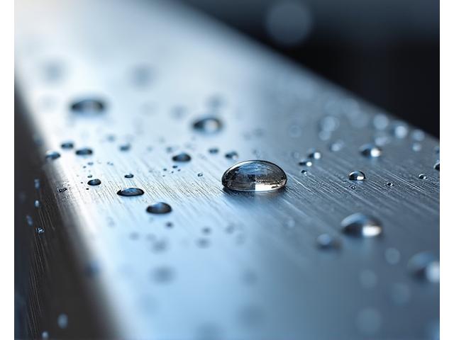 Nahaufnahme von gebürstetem Edelstahl, wasserabweisend und korrosionsbeständig.