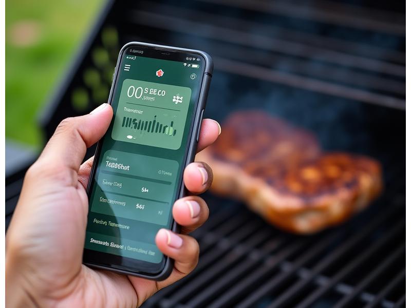 Smartphone zeigt eine Grill-App mit Echtzeit-Temperaturdiagrammen und Garstufen