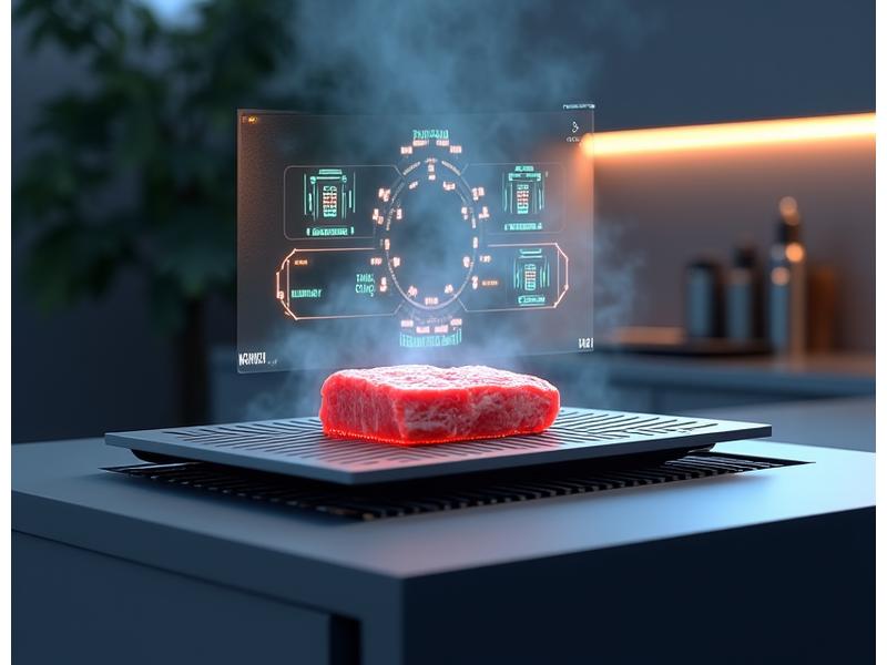 Futuristisches Konzept eines Grills mit Augmented Reality-Overlay und KI-Symbolen