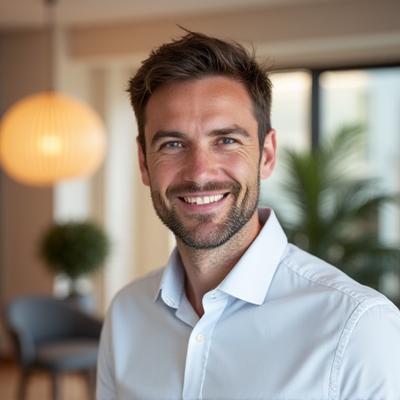 Porträt von Lukas Schmidt, Leiter Kundenberatung, mit einem einladenden Lächeln in einer hellen Büroumgebung, die Professionalität ausstrahlt.